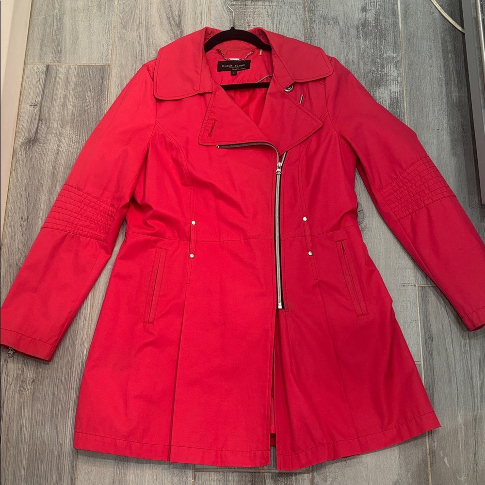 NWOT BLACK RIVET SZ L Women's Fuscia Trench Coat